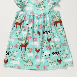 Product Image and Link for Girls Flutter Sleeve On The Farm Dress