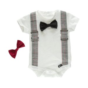 Product Image and Link for Grey Faux Suspender Tops W/ Bow Tie
