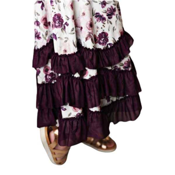 California Shop Small Girls Wine Floral Ruffles Maxi Dress
