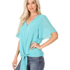 California Shop Small Women’s Ash Mint Loose Blouse with a tie front