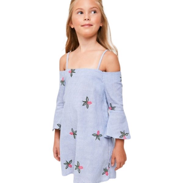 Product Image: Mommy and Me Embroidered Striped Cold-Shoulder Dress