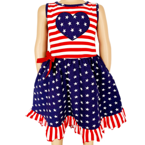 California Shop Small AnnLoren Girls’ 4th of July Stars & Striped Heart Dress Red White & Blue