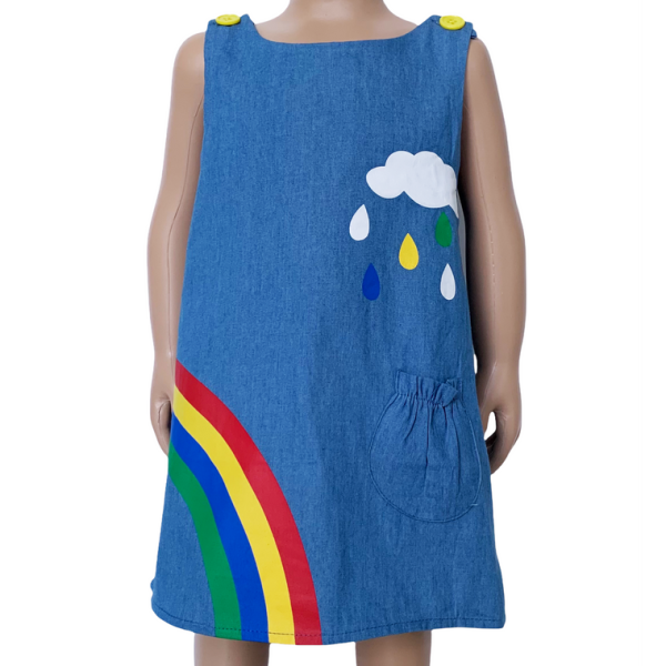 California Shop Small AL Limited Girls Blue Chambray Spring Rainbow Coverall Dress