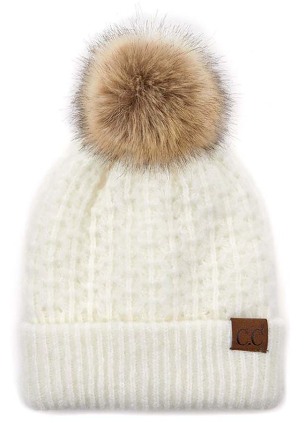 Product Image and Link for Solid Smocked Stitch Fur Pom C.C. Beanie Hat