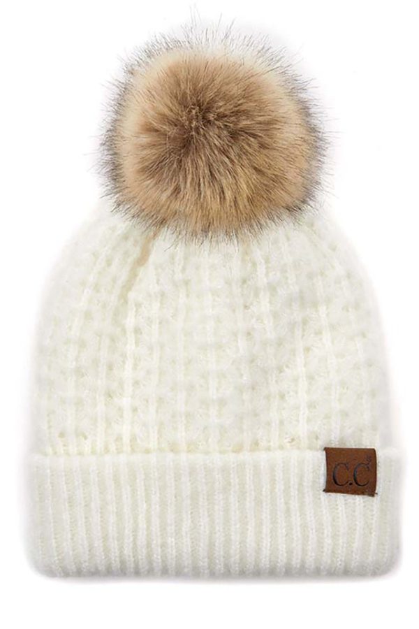 Product Image and Link for Solid Smocked Stitch Fur Pom C.C. Beanie Hat