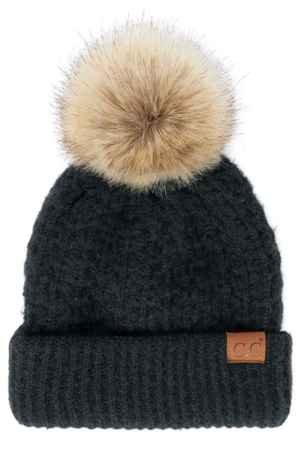 Product Image and Link for Solid Smocked Stitch Fur Pom C.C. Beanie Hat