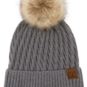 Product Image and Link for Solid Honey Comb Fur Pom C.C. Beanie Hat