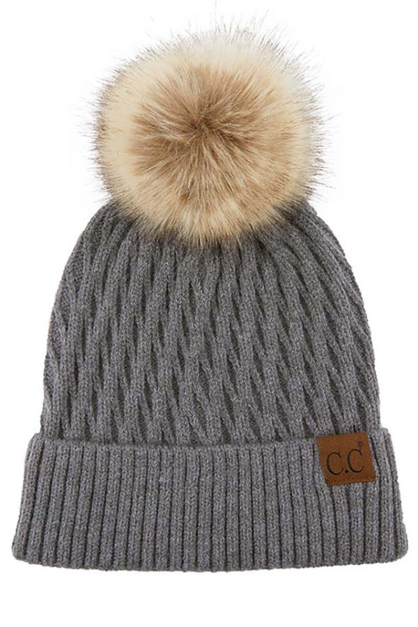 Product Image and Link for Solid Honey Comb Fur Pom C.C. Beanie Hat