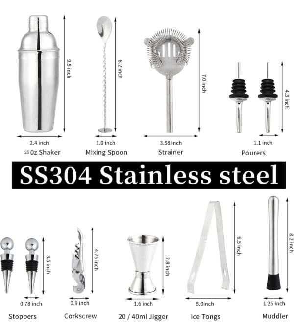 Product Image and Link for 12 Piece Stainless Steel Bartender Kit with Bamboo Stand & Cocktail Recipes Booklet for Drink Mixing