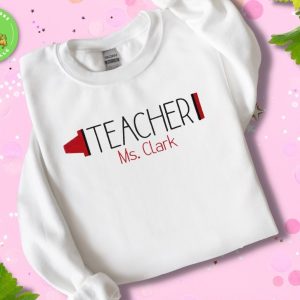 Product Image and Link for Embroidered Crayon Teacher White Crewneck Sweatshirt Personalized with Your Name or School Name