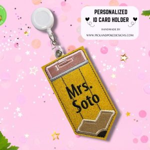 Product Image and Link for Personalized Pencil ID Card Badge Holder with Retractable Reel | Glitter or Solid Vinyl