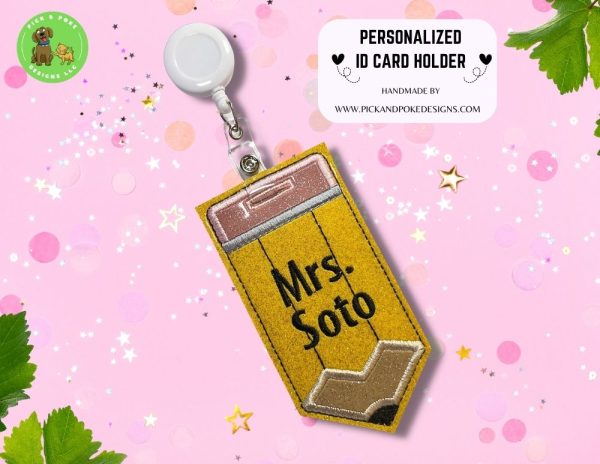 Product Image and Link for Personalized Pencil ID Card Badge Holder with Retractable Reel | Glitter or Solid Vinyl