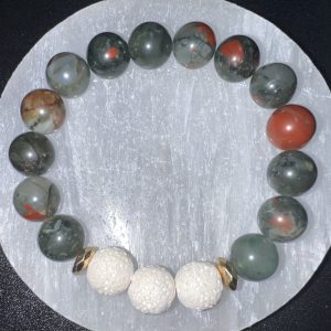 Product Image and Link for Defense – Essential Oil Diffuser Crystal Beaded Elastic Bracelet with Genuine Bloodstone Crystal Beads and Lava Stones