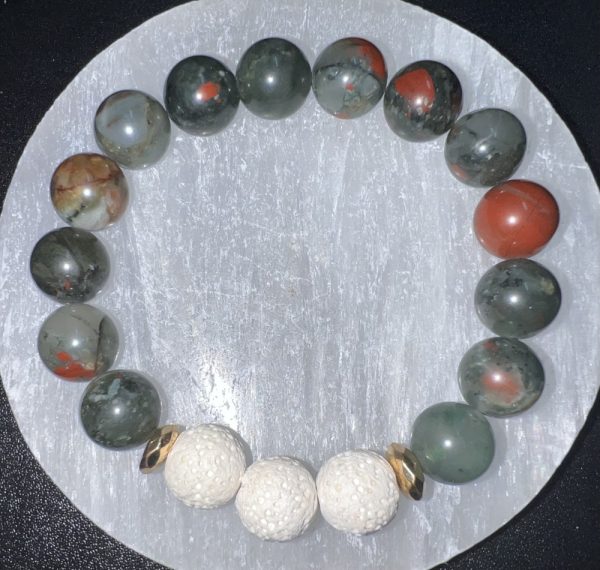 Product Image and Link for Defense – Essential Oil Diffuser Crystal Beaded Elastic Bracelet with Genuine Bloodstone Crystal Beads and Lava Stones