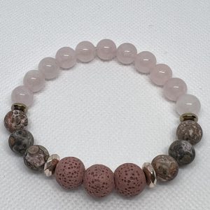 Product Image and Link for LOVE – Essential Oil Diffuser Crystal Beaded Elastic Bracelet with Genuine Rose Quartz & Lava Stone beads