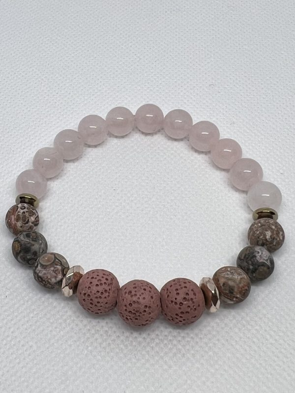 Product Image and Link for LOVE – Essential Oil Diffuser Crystal Beaded Elastic Bracelet with Genuine Rose Quartz & Lava Stone beads