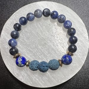 Product Image and Link for Intuition – Essential Oil Diffuser Crystal Beaded Elastic Bracelet with Genuine Lava Stone, Sodalite & Lapis Lazuli beads