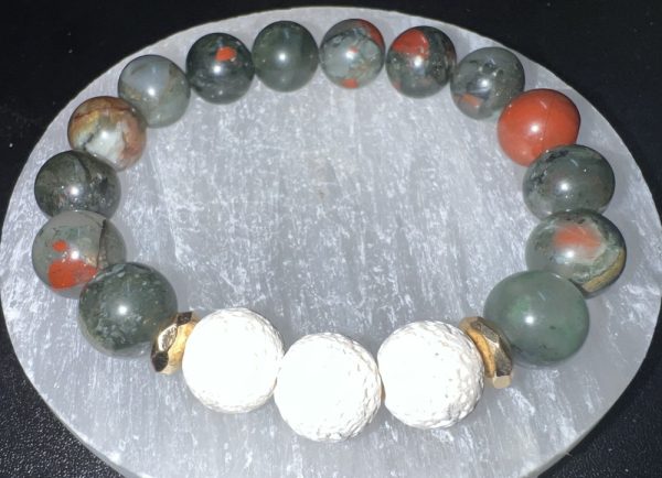 Product Image and Link for Defense – Essential Oil Diffuser Crystal Beaded Elastic Bracelet with Genuine Bloodstone Crystal Beads and Lava Stones