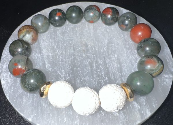 Product Image and Link for Defense – Essential Oil Diffuser Crystal Beaded Elastic Bracelet with Genuine Bloodstone Crystal Beads and Lava Stones