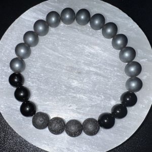Product Image and Link for PROTECTION – Essential Oil Diffuser Crystal Beaded Elastic Bracelet with Genuine Black Onyx, Hematite Crystal Beads and Lava Stones