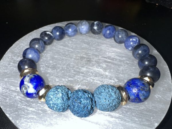 Product Image and Link for Intuition – Essential Oil Diffuser Crystal Beaded Elastic Bracelet with Genuine Lava Stone, Sodalite & Lapis Lazuli beads