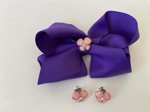 Product Image and Link for Pink 4″ Bow with Matching Gray Butterfly Dainty Earring