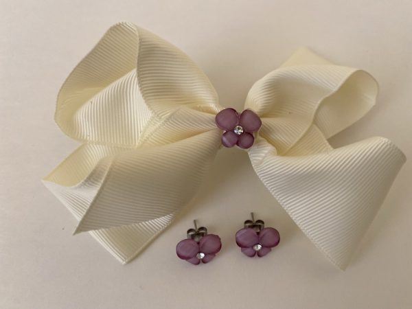 Product Image and Link for Pink 4″ Bow with Matching Gray Butterfly Dainty Earring