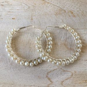Product Image and Link for Silver Pearl Beaded Hoops