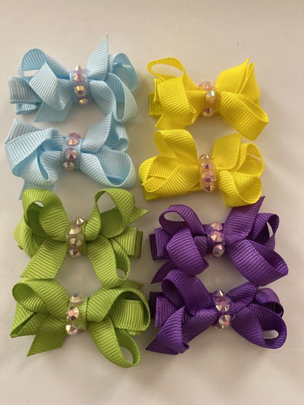 Product Image and Link for 8- Piece My L’il Darlin’ 11/2′ Assorted Colored Bows, W/ Pearlescent Center