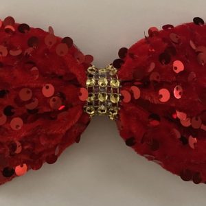 Product Image and Link for Red Sequins 6″ Bow with Gold Rhinestones