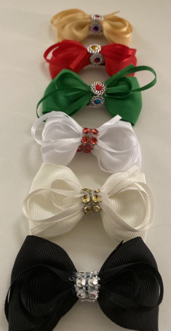 Product Image and Link for Infant Girl 6 Piece Satin Assorted Color 2″ Bow Set