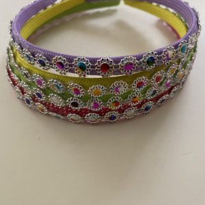 Product Image and Link for 4-Piece Assorted Color Little Silver flowers Trimmed Headband