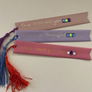 Product Image and Link for 3-Piece Puffy Bookmarks w/ rhinestones and Encouraging words