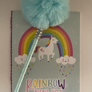 Product Image and Link for Rainbow Unicorn Journal w/Turquoise Pom-Pom Ink Pen