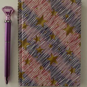 Product Image and Link for Lavender & Pink Abstract w/ gold stars Journal – Diamond Top Ink Pen
