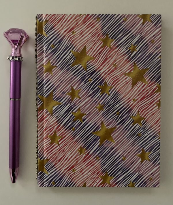 Product Image and Link for Lavender & Pink Abstract w/ gold stars Journal – Diamond Top Ink Pen
