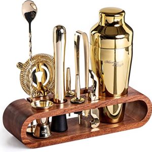 Product Image and Link for 10-Piece Bar Tool Set with Stylish Mahogany Stand