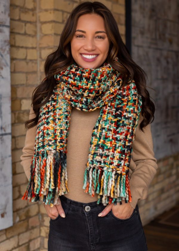 Product Image and Link for Rust, Mint, Yellow, Loom Woven Long Scarf