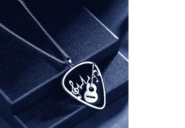 Product Image and Link for Silver Plated Guitar with Music Note Pendant