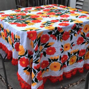 Product Image and Link for Mexican Artisanal Hand Embroidered Tablecloth (92×70 ). Flowers. Mantel Mexicano