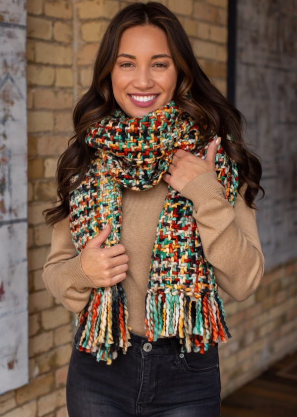 Product Image and Link for Rust, Mint, Yellow, Loom Woven Long Scarf
