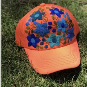 Product Image and Link for Handmade Flowers, Trucker Hat Cap, Orange, Mesh Snapback New. Artisanal Mexican.