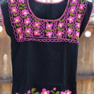 Product Image and Link for Mexican Hand Embroidered Blouse. Handmade By Rural Artisans. Pink Flowers. SMALL