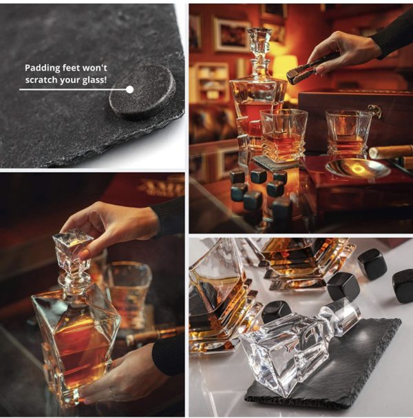 Product Image and Link for Elegant Crystal Whiskey Decanter and Chilling Stone Gift Set