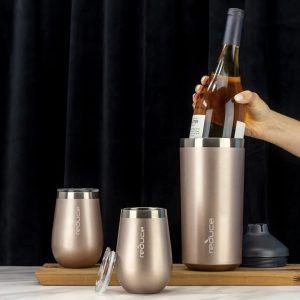 Product Image and Link for Stainless Steel Wine Bottle Cooler Set with 12oz Insulated Wine Tumblers