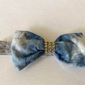 Product Image and Link for Stretchy Elastic headband With Denim Bow Gold Rhinestone center