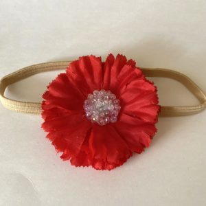 Product Image and Link for Stretchy Girl Headband W/Red Flower jeweled Bead Center