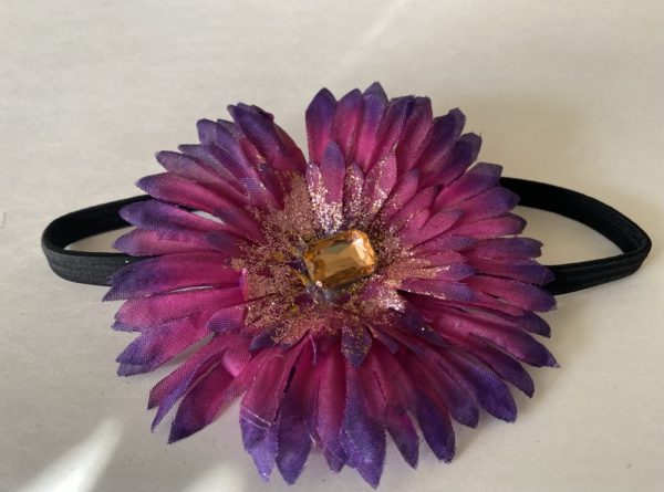 Product Image and Link for Big Purple Flower With Big Jewel Center Elastic Headband