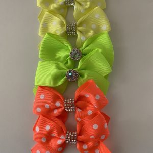 Product Image and Link for 6- Piece Assorted Polka Dot & Solid Color 2″ Bows W/Little Rhinestone In the Center