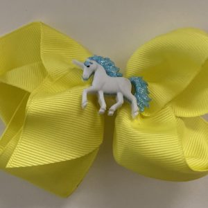 Product Image and Link for Bright Yellow 6” Bow with White Unicorn